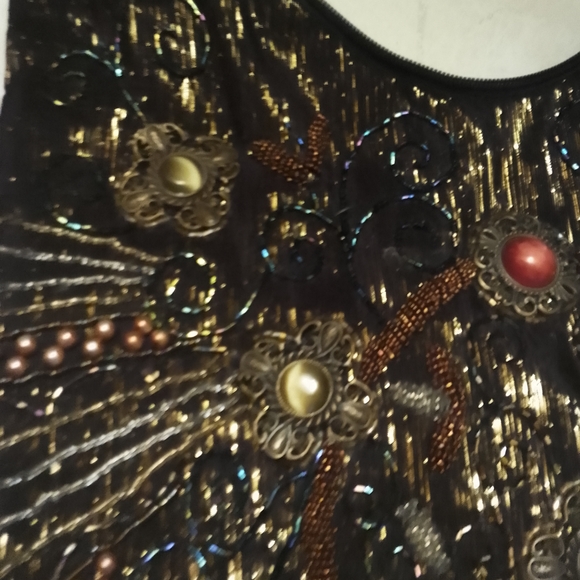 Elegant Y2K Style Black and Gold Beaded Rhinestone Art Deco Handbag 13" X 16" - Picture 9 of 10